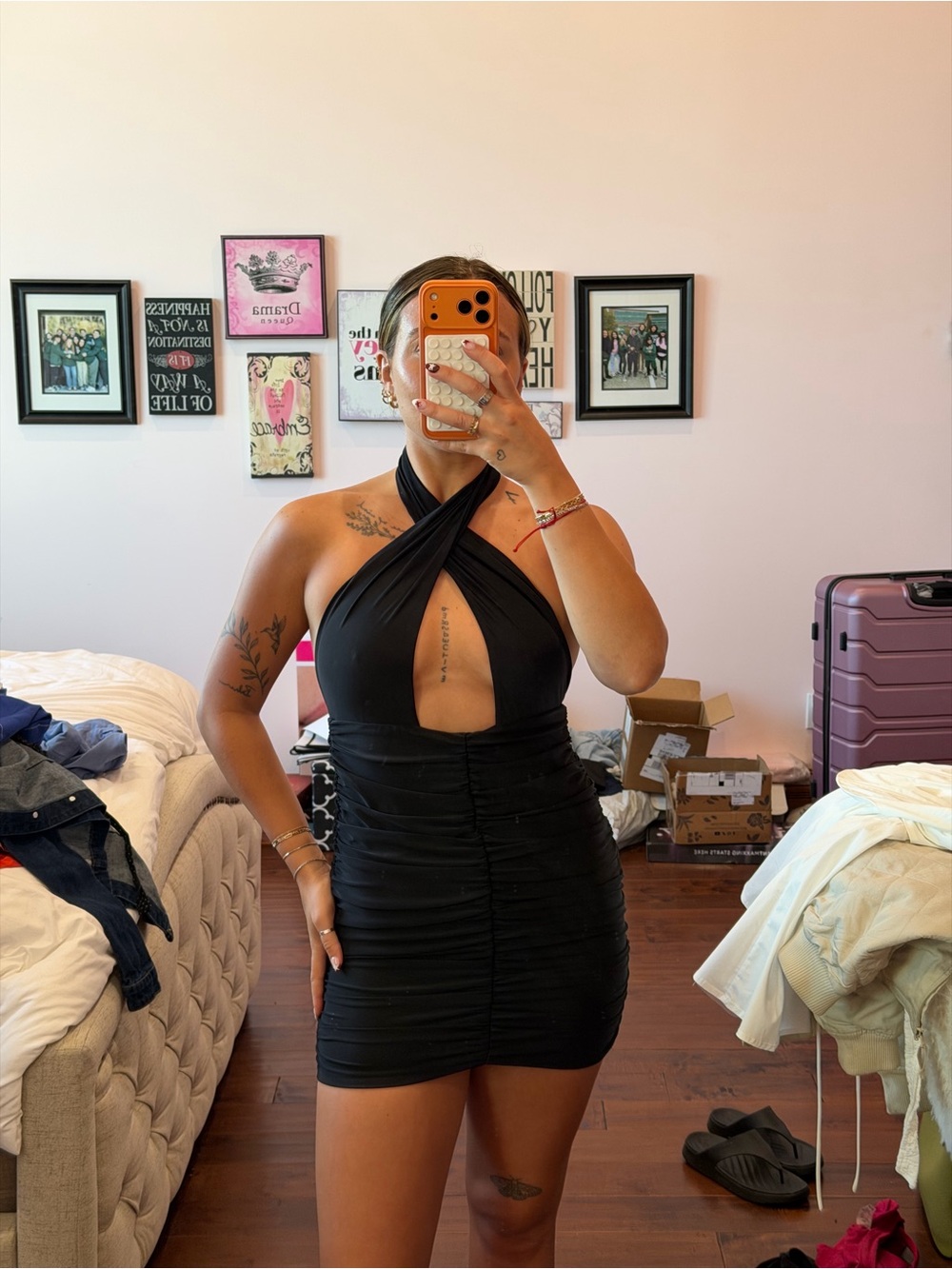 Adika Black Halter Cutout Mini Dress